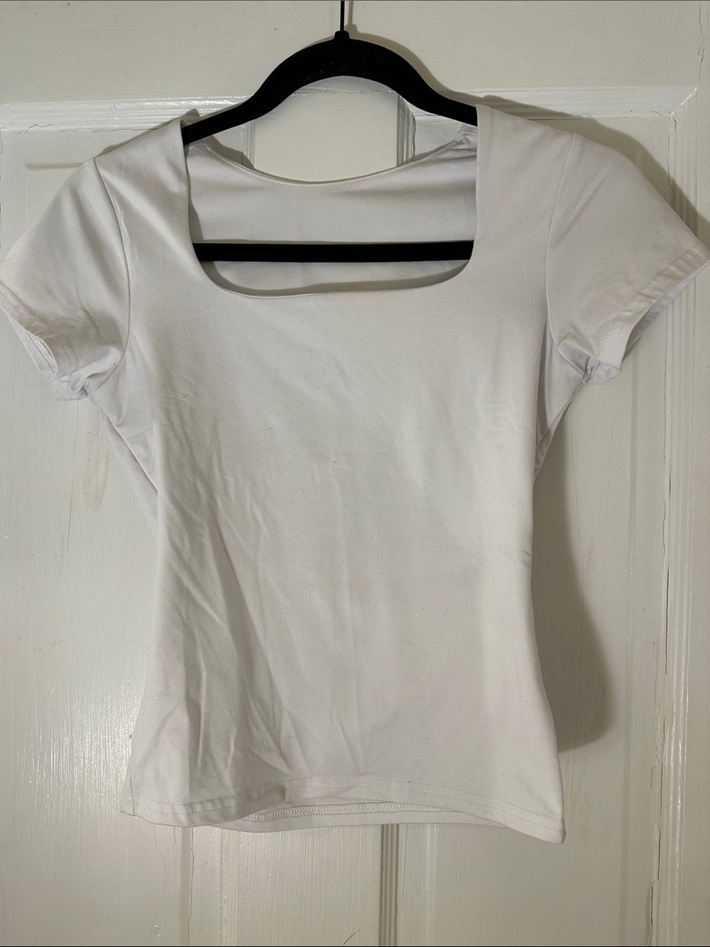 Women's White Square Neck Short Sleeve Top